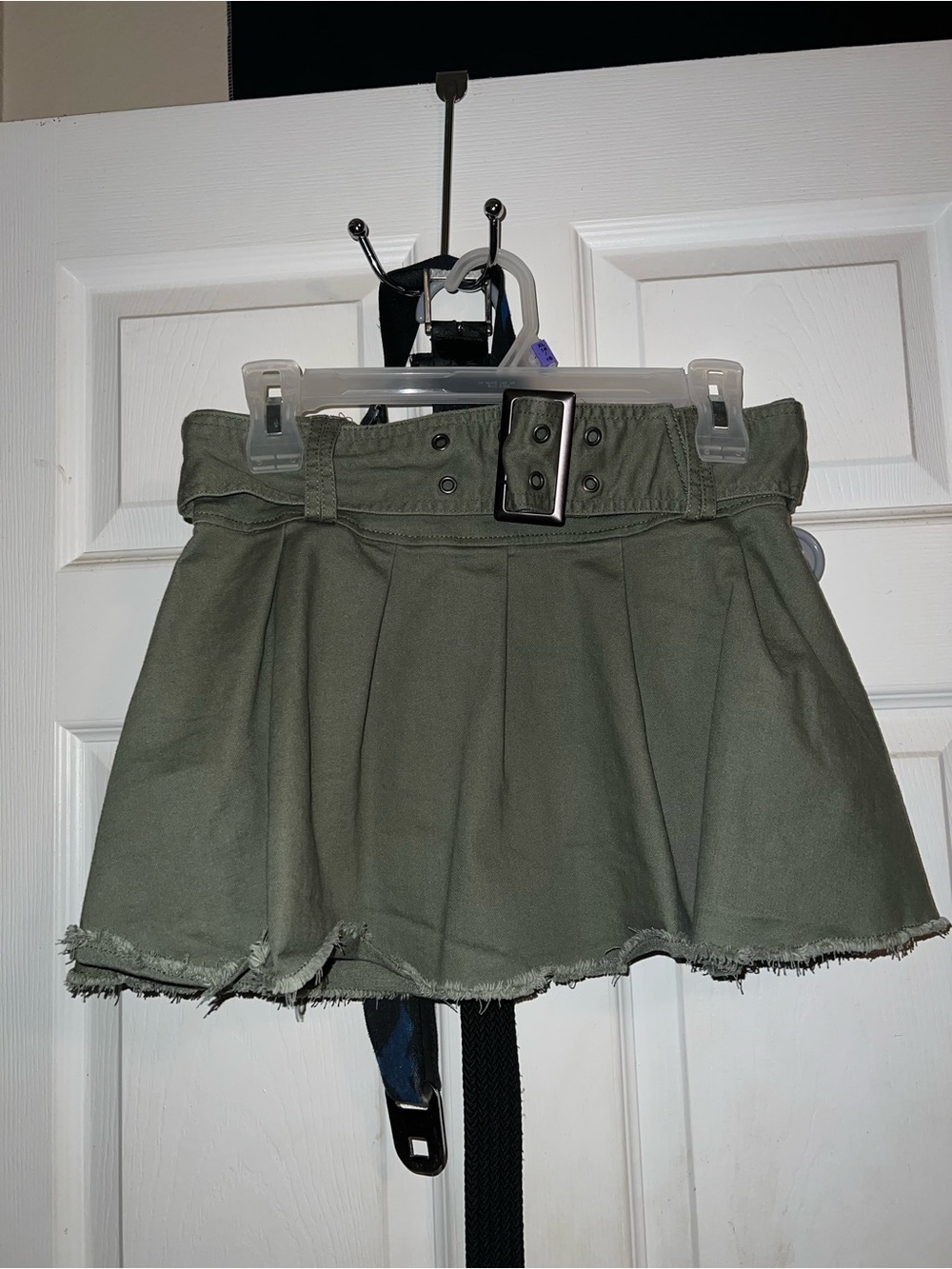 No Boundaries Olive Green Pleated Mini Skirt with Belt